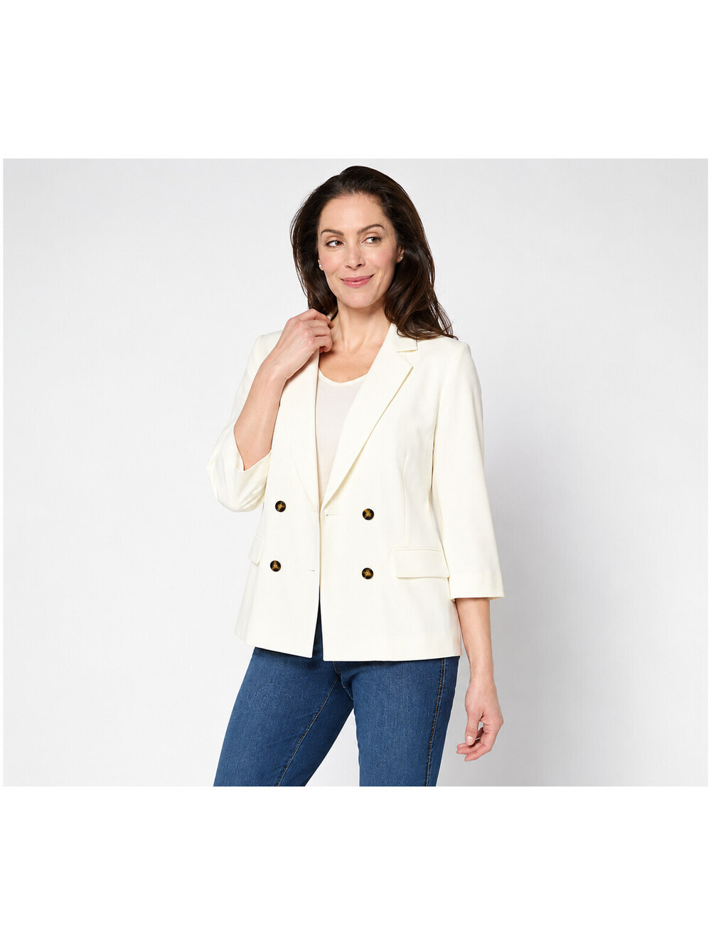 Studio Park x Amy Stran Ruched 3/4 Sleeve Blazer Ivory, X-Large